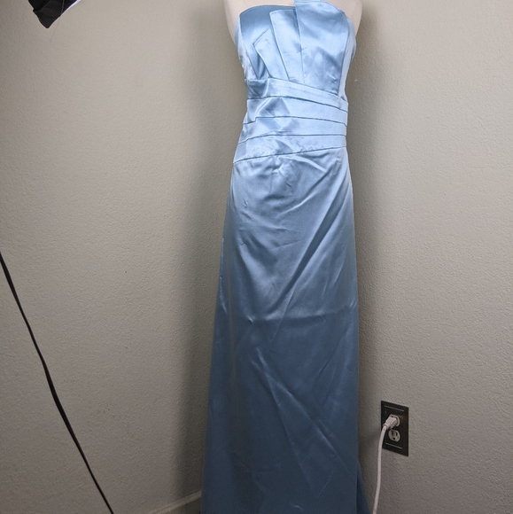 Jessica McClintock 14 VTG Prom Art Deco Blue Strapless Formal Maxi Gown - Picture 2 of 8